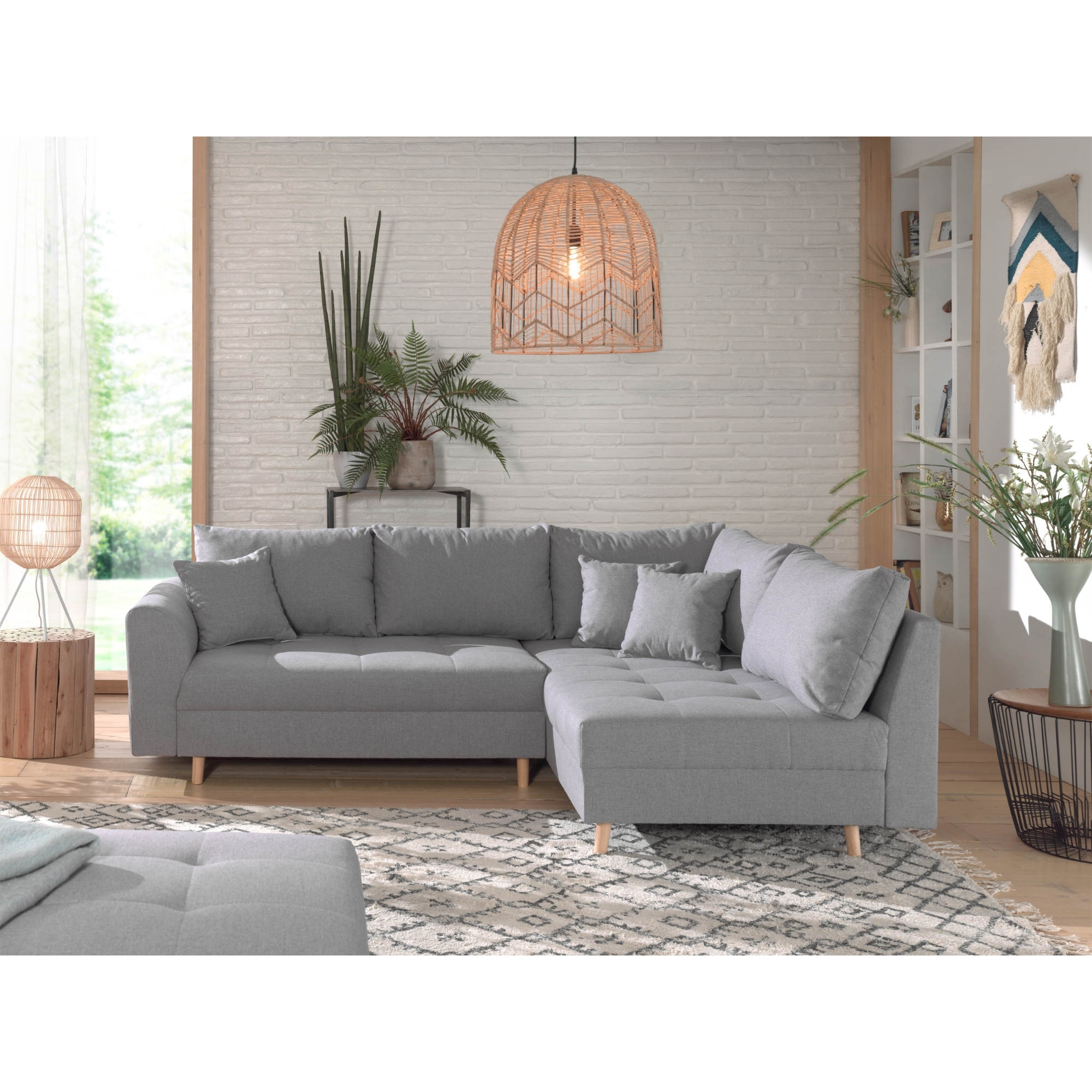 Rune - canapé d'angle - avec pouf d'appoint - 4 places - style scandinave - droit - Gris clair