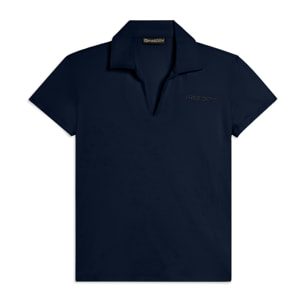 T-shirt Manica Corta con Scollo a V e Collo a Camicia