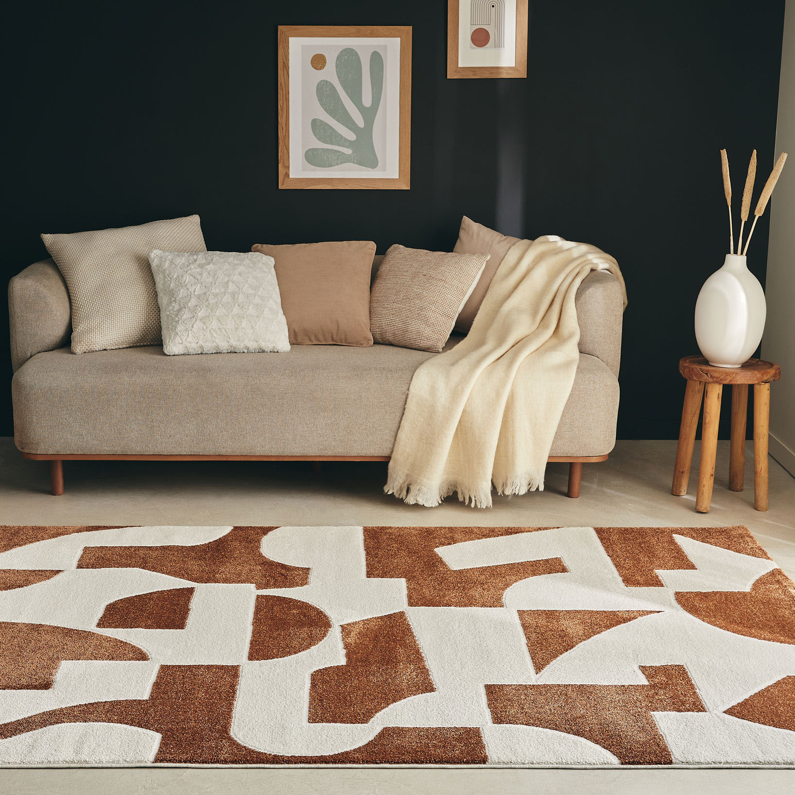 MEMPHIS - Tapis géométrique en polypropylène motif marron