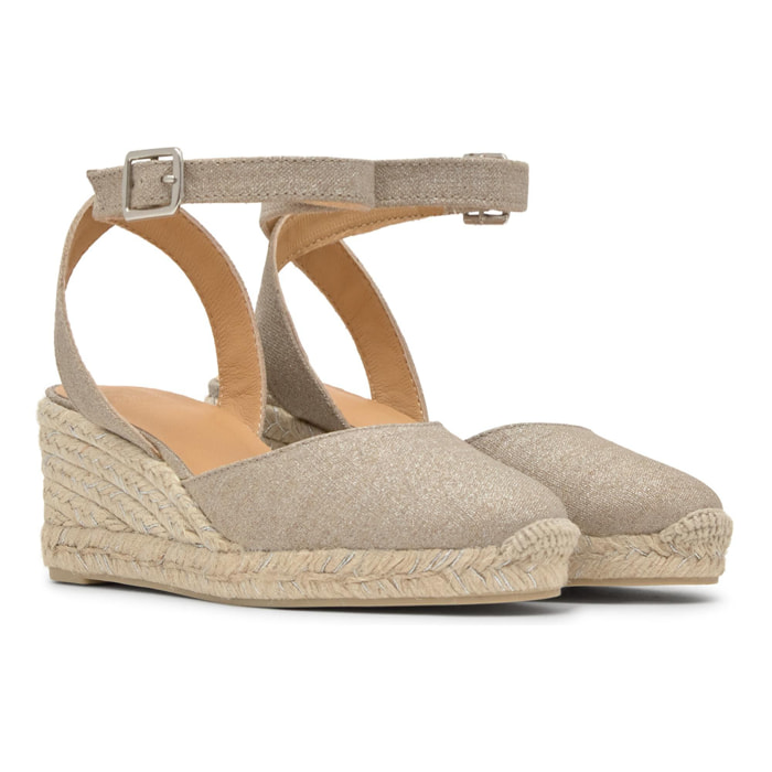 Alpargatas de cuña de mujer Cybil en lino metalizado con cierre de pulsera