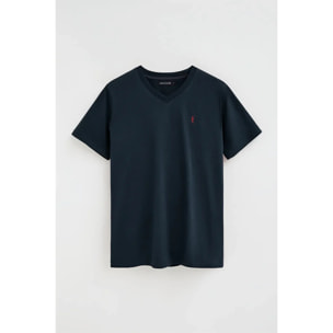 Camiseta azul marino de cuello pico con logo Rigby Go