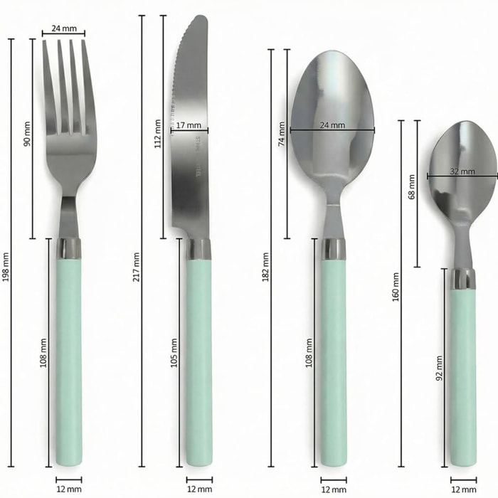 Set 24 Posate in Acciaio Inox 18/10, lavabile in lavastoviglie, design materico, Intrecci