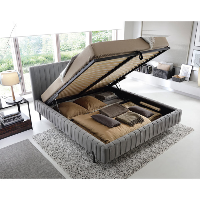 Flavio - lit coffre - 160x200 cm - sommier inclus - en simili - Gris