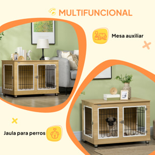 Jaula para Perros Mesa Auxiliar con Cojín Lavable Casa para Mascotas con Estructura de Acero para Perros Medianos y Grandes 90x58x65 cm Roble