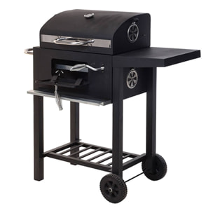 Well home - barbacoa de carbón color negro con doble parrilla y mesa auxiliar h.96cm