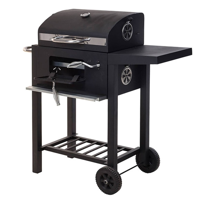 Well home - barbacoa de carbón color negro con doble parrilla y mesa auxiliar h.96cm