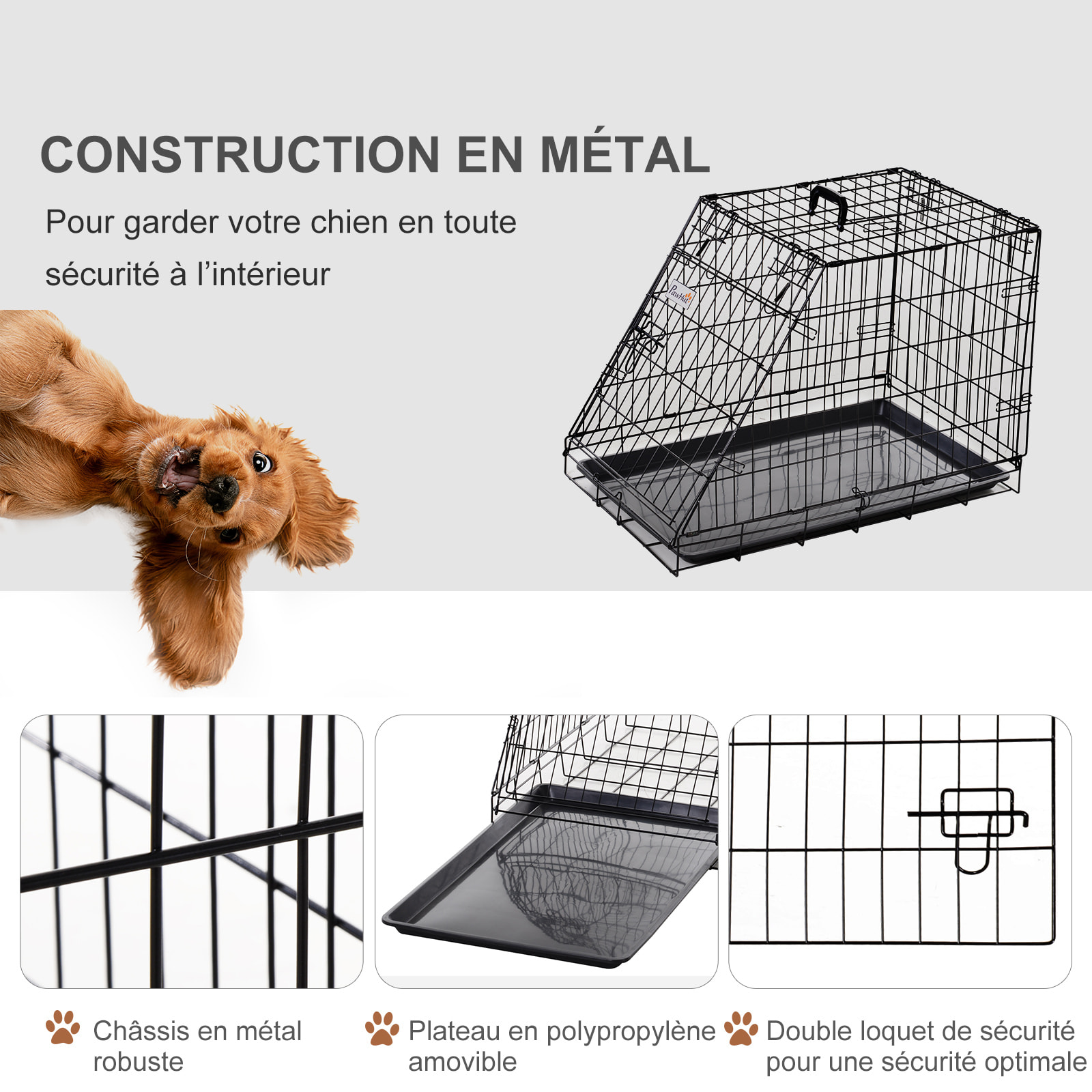 Cage de transport pour chien taille L dim. 76L x 48l x 55H cm métal noir