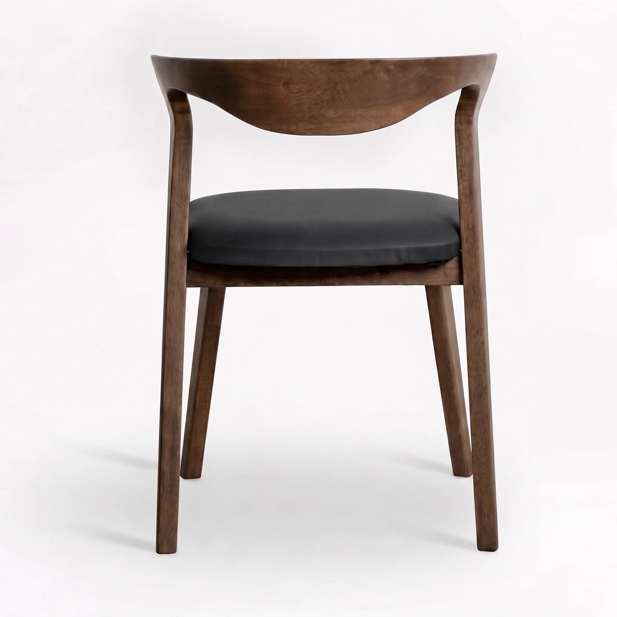 Chaise en bois d'hévéa marron et cuir synthétique noir - Vega