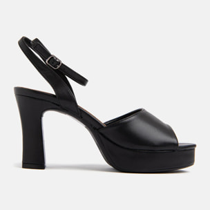 Sandalo con plateau e fascia - NERO