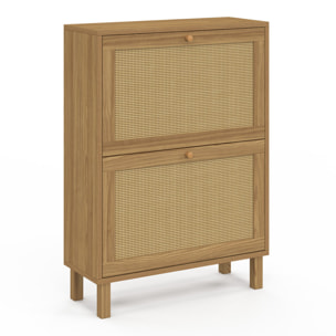 Meuble chaussures Erin 2 portes en cannage - 12 paires