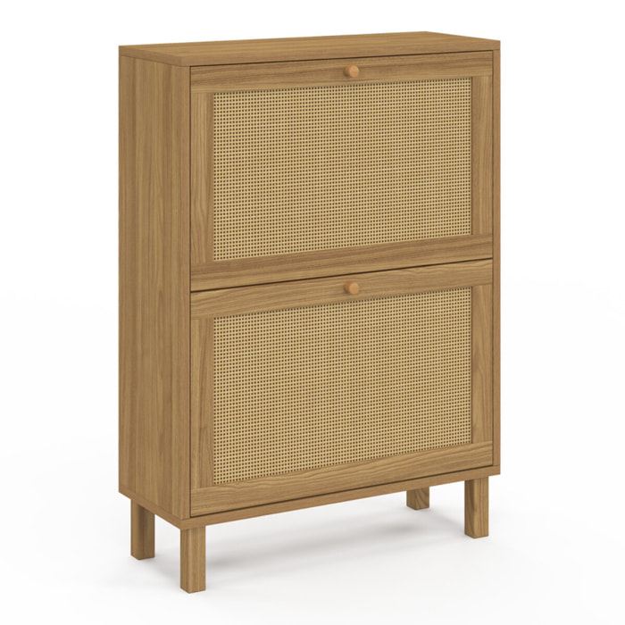 Meuble chaussures Erin 2 portes en cannage - 12 paires