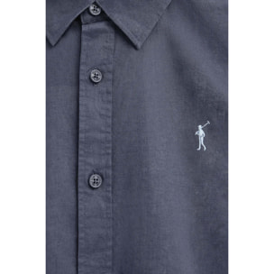 Camicia cotolino blu denim regular fit con logo Rigby Go