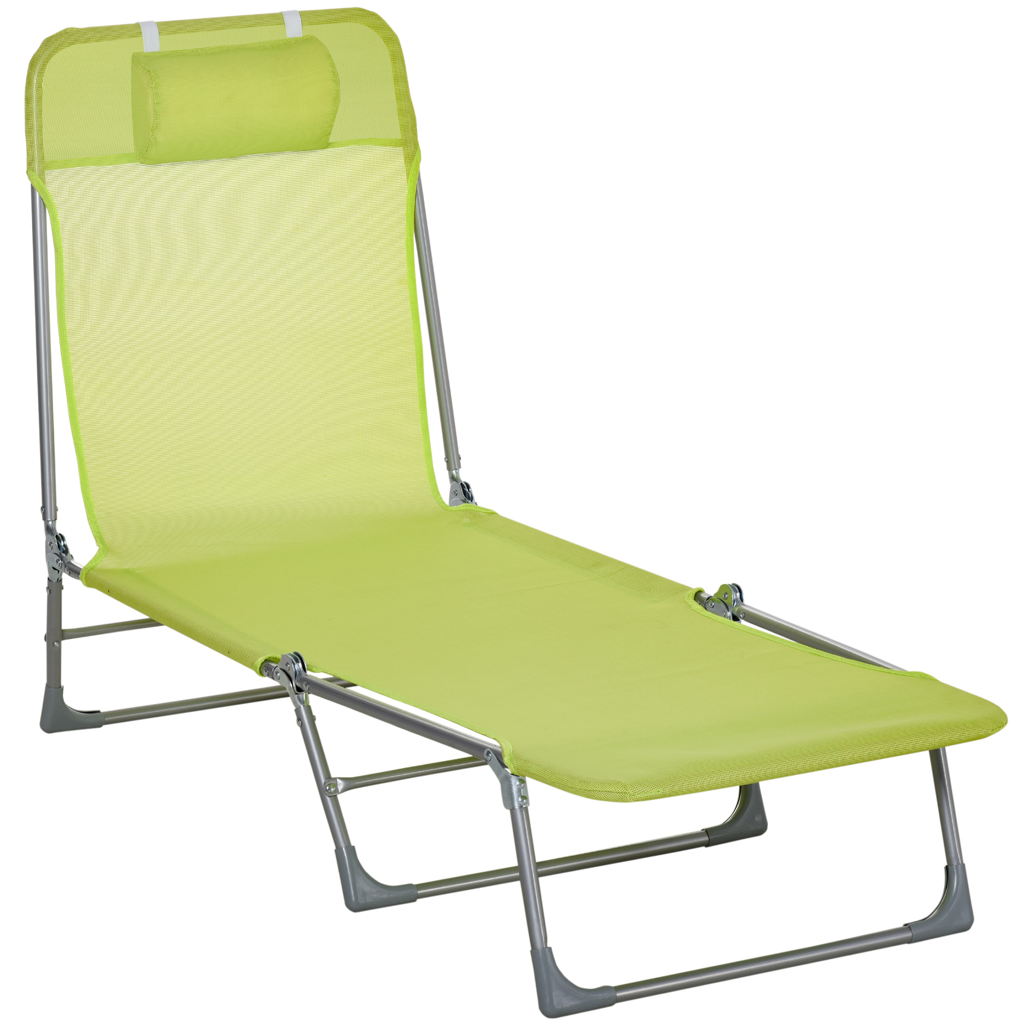Tumbona Plegable y Reclinable con Reposacabezas y Respaldo Ajustable Verde
