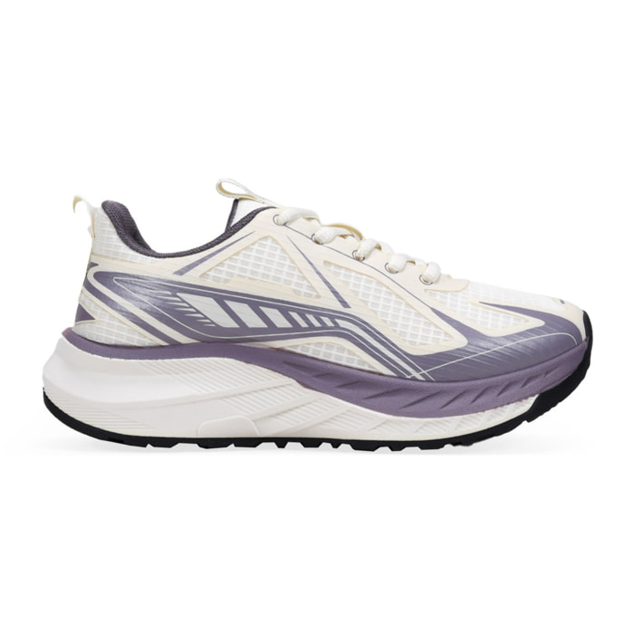 Zapatillas deportivas beige y lila con cordones