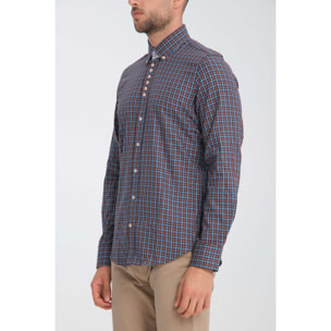 Camicia Uomo 1 Bottoni Button Down Slim Twill Quadro Medio Bordeaux e Blu Chiaro