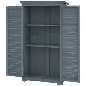 Armoire de jardin abri jardin remise pour outils sur pied 2 étagères portes persiennes toit bitumé étanche bois sapin pré-huilé gris