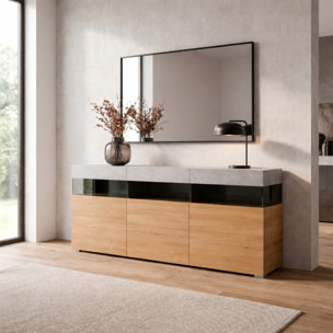Madia Soggiorno 3 Ante Push-Pull 3 Vani A Giorno Vetro Mobile Credenza Moderna Per Zona Living Design Contemporaneo 180x 41.2x 80 Cm Noce E Cashmere