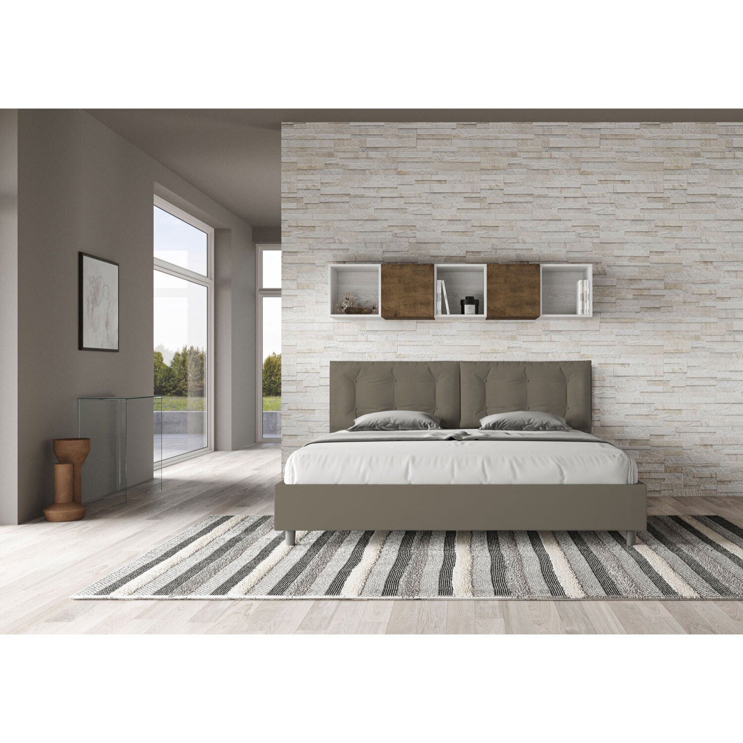 Letto matrimoniale king size con rete imbottito 200x210 similpelle cappuccino Annalisa Large