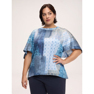 Fiorella Rubino - Blusa in viscosa con stampa patchwork - Blu