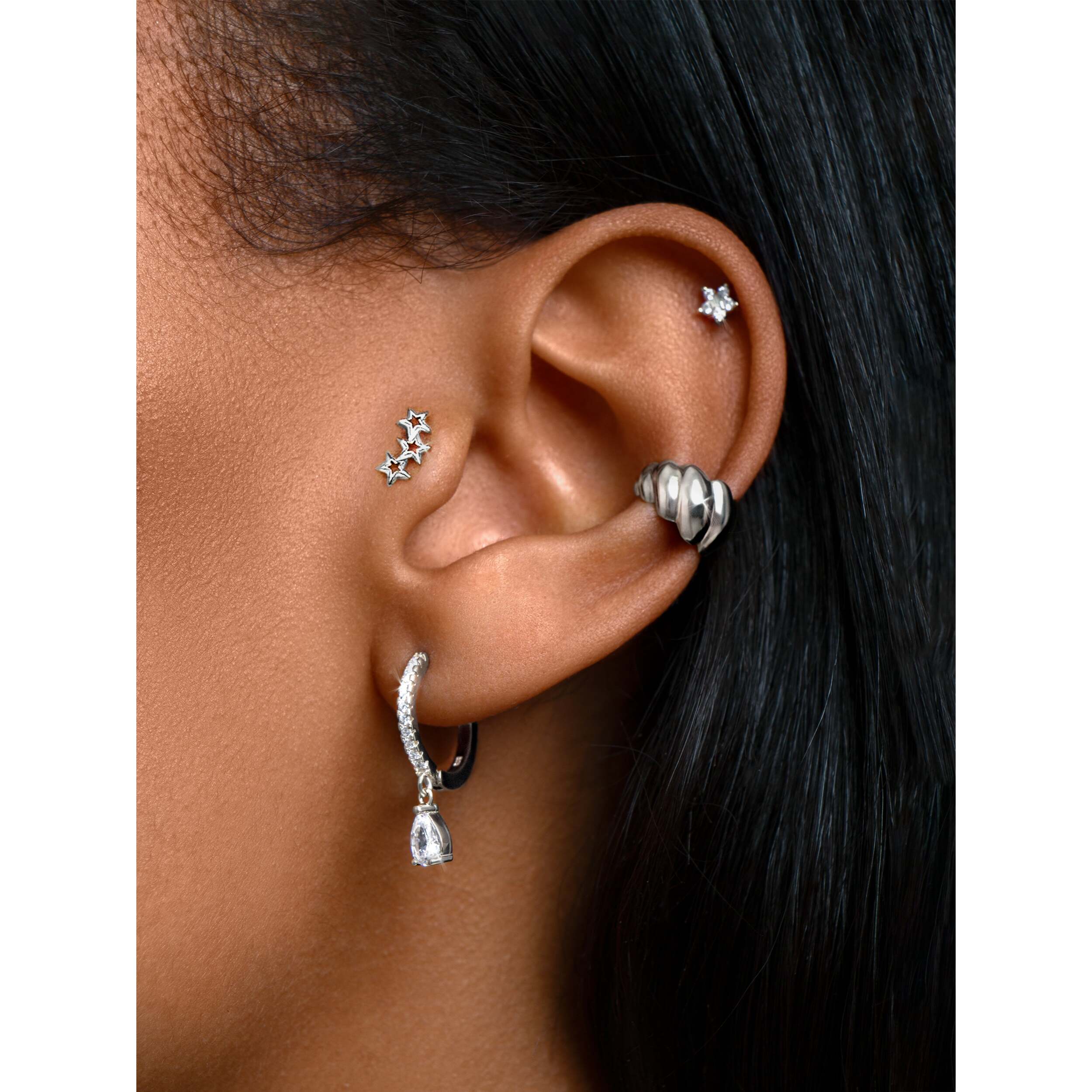 Orecchino Singolo 3 Star in Argento