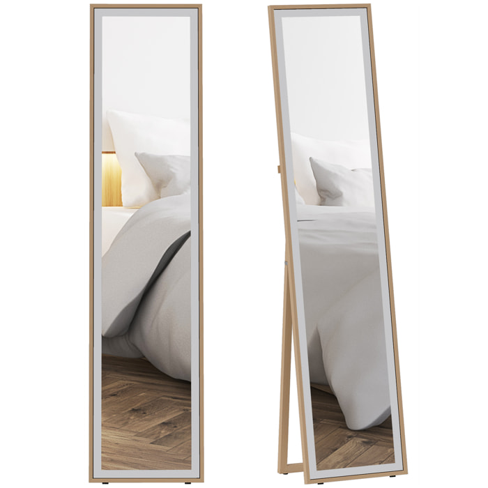 Espejo de Pie Cuerpo Entero 157x37 cm, Espejo Grande de Pared con Marco Bicolor, de Pie, Inclinado o Colgante, para Salón, Dormitorio, Pasillo, Entrada, Plateado y Natural
