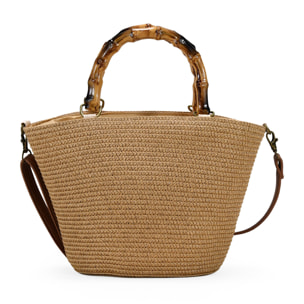 Bolso de mano tostado asas de bambú