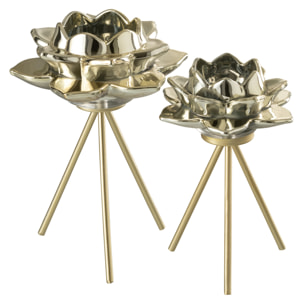 J-Line photophore Sur Pied Fleur - verre - or - large