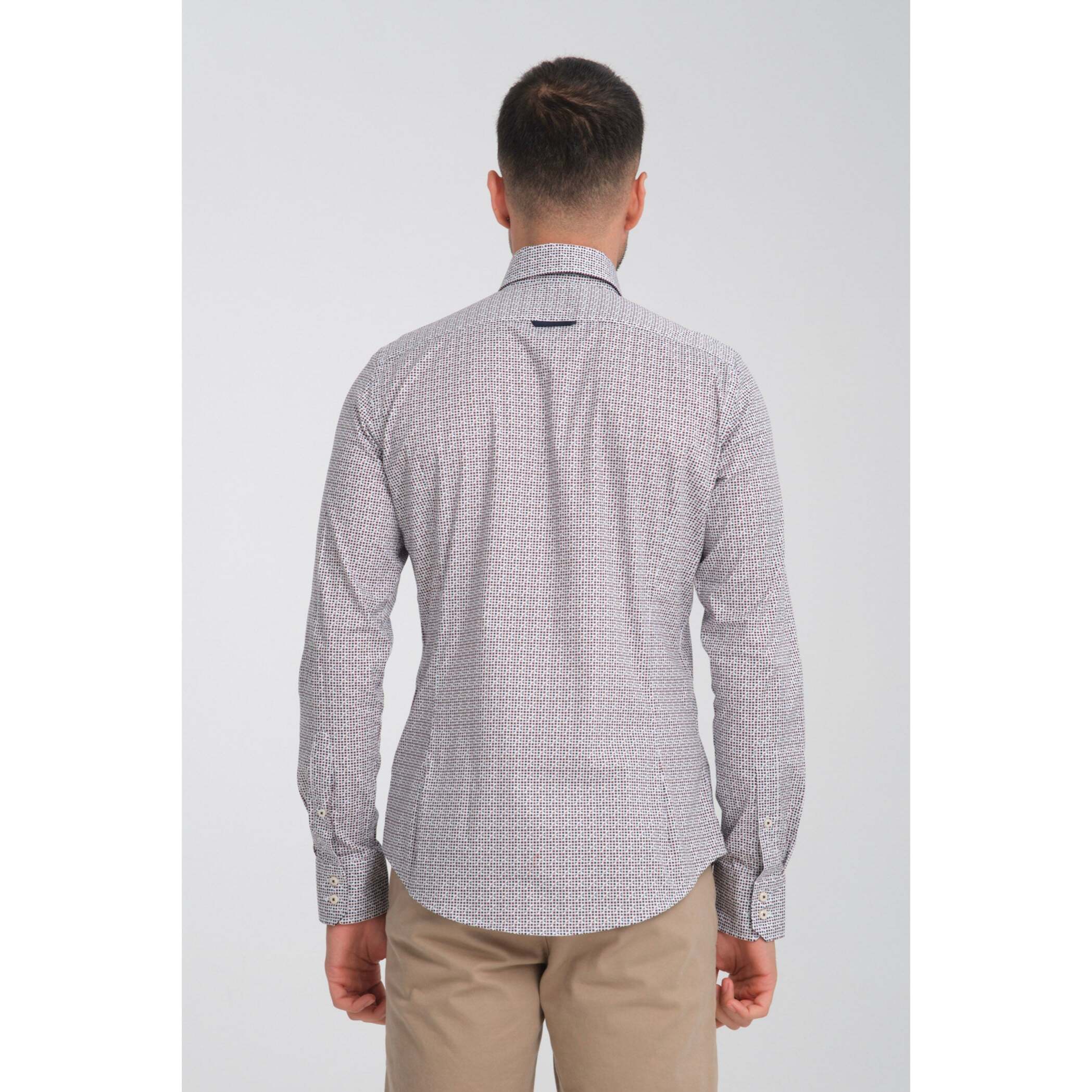 Camicia Uomo 2 Bottoni Button Down Slim Popeline Stretch Stampato Bordeaux/Blu