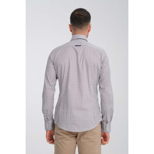 Camicia Uomo 2 Bottoni Button Down Slim Popeline Stretch Stampato Bordeaux/Blu