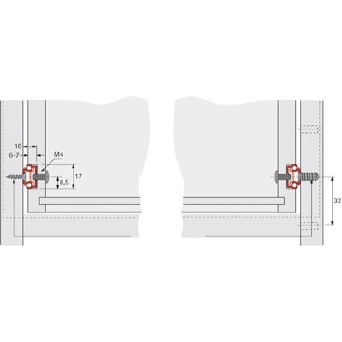 Paire de coulisses à billes KA 1730 HETTICH - Rainure 17 mm - L.350 mm - Acier zingué - Pour tiroir 220 à 355 mm - 71835