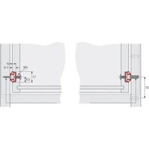 Paire de coulisses à billes KA 1730 HETTICH - Rainure 17 mm - L.350 mm - Acier zingué - Pour tiroir 220 à 355 mm - 71835