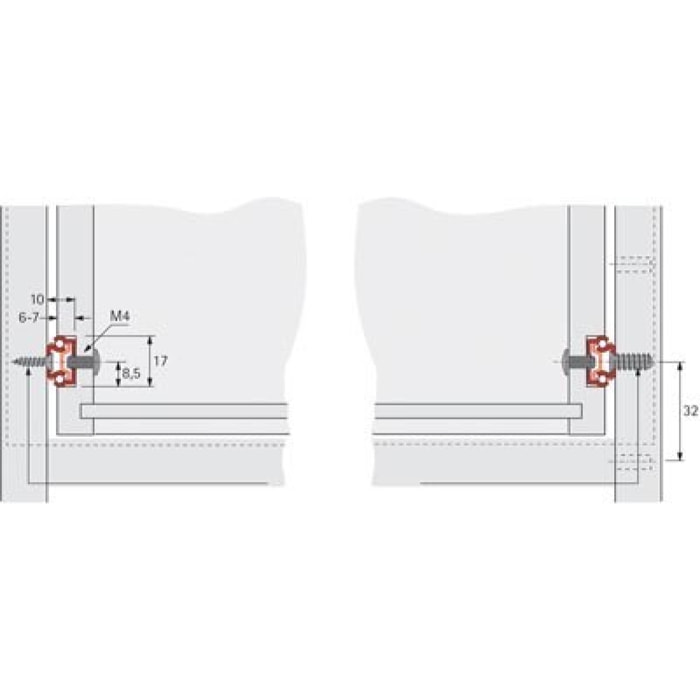 Paire de coulisses à billes KA 1730 HETTICH - Rainure 17 mm - L.350 mm - Acier zingué - Pour tiroir 220 à 355 mm - 71835