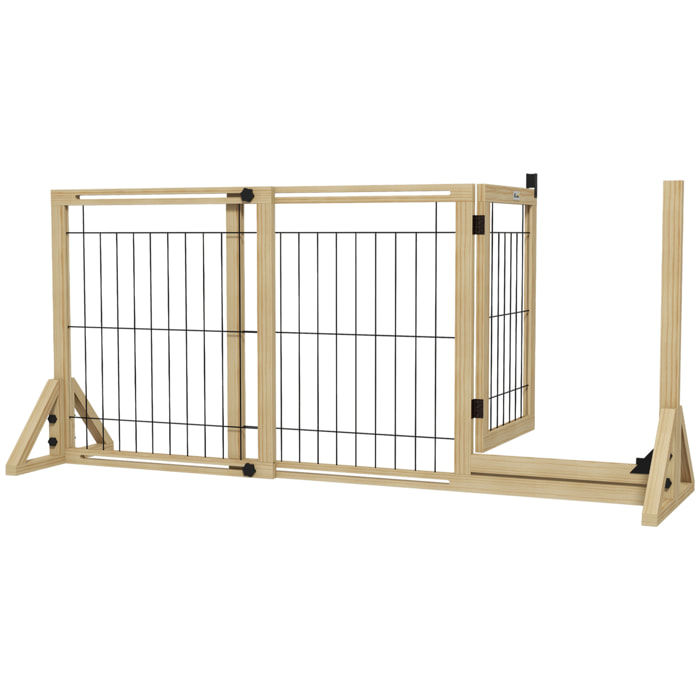 Barrera para Perros de Madera Valla para Mascotas Extensible de 2 Paneles con Patas de Apoyo Triangulares para Puerta Pasillo Escalera 112-159x44x70 cm Natural