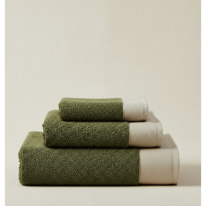 SET VISO, MANI E CORPO SPUGNA VERDE OLIVA CON BALZA IN LINO