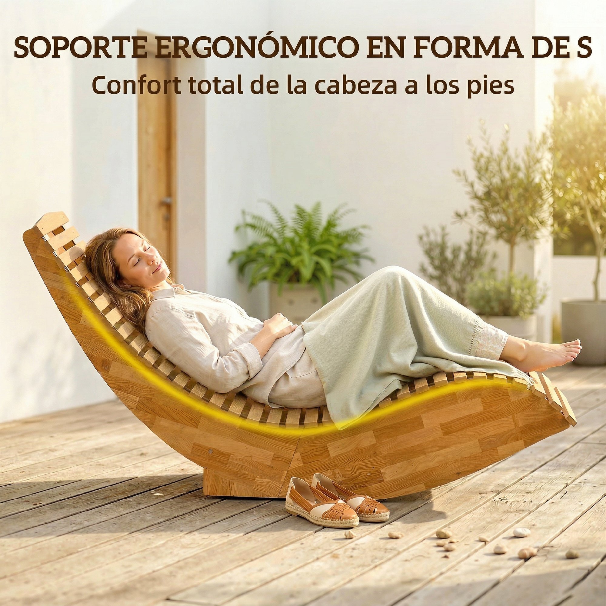 Pack de 2 Sillas Mecedoras de Jardín de Madera, Mecedoras para Exterior Ergonómica Plegables con Diseño Listonado, para Balcón, Terraza, Patio, Carga 120 kg, 60x156x77 cm, Natural
