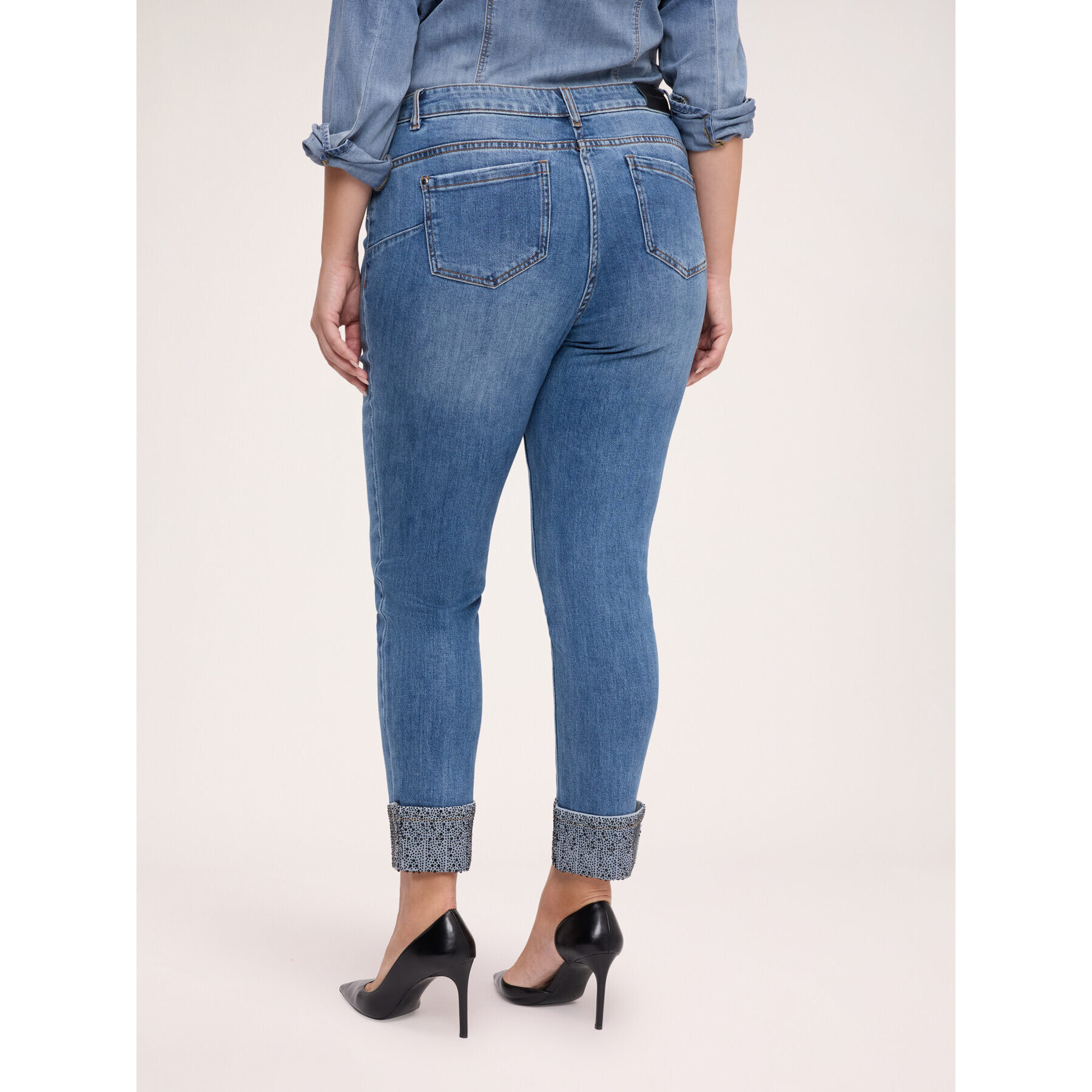 Fiorella Rubino - Jeans skinny con vuelta en strass - Azul