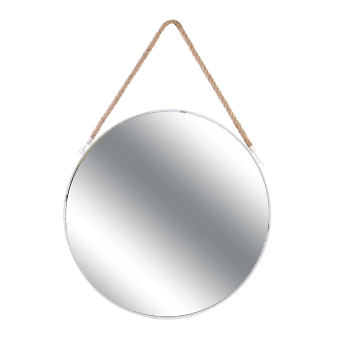 Miroir Rond Blanc Anse Jonc 50cm