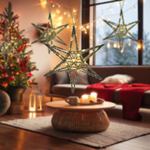 estrella navideña color plateado con 20 luces led blancas 30x5x30cm