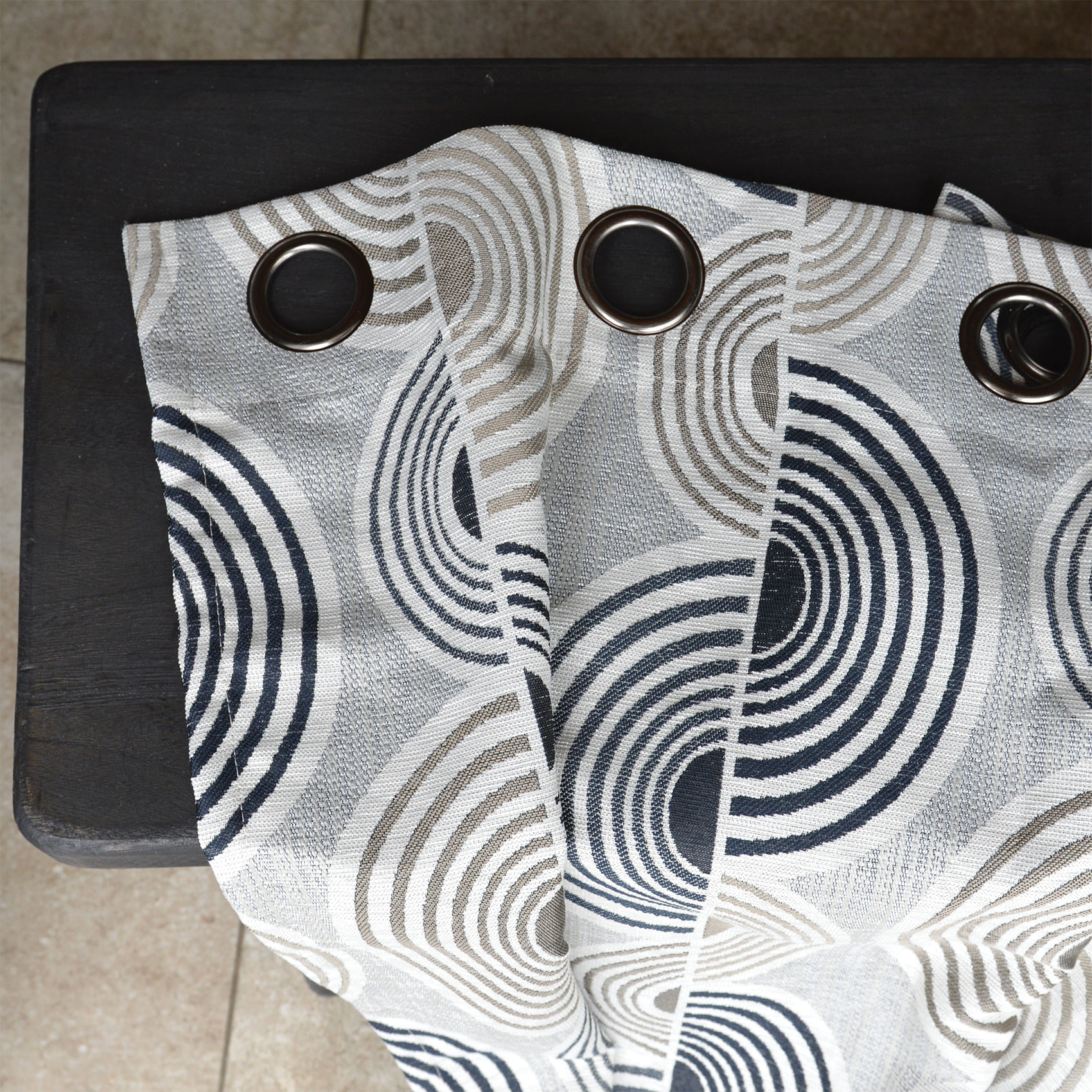 Rideau Jacquard Motif Demi-Cercles - Noir