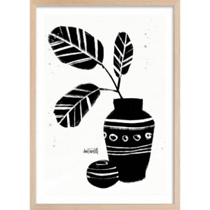Illustration Botanique et Poterie azteque Affiche + cadre en bois - Chêne