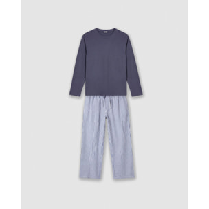 Pijama largo algodón rayas oxford azul