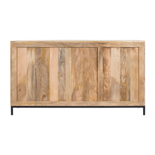 Buffet industriel en bois manguier massif et métal noir 3 portes L145 cm YPSTER