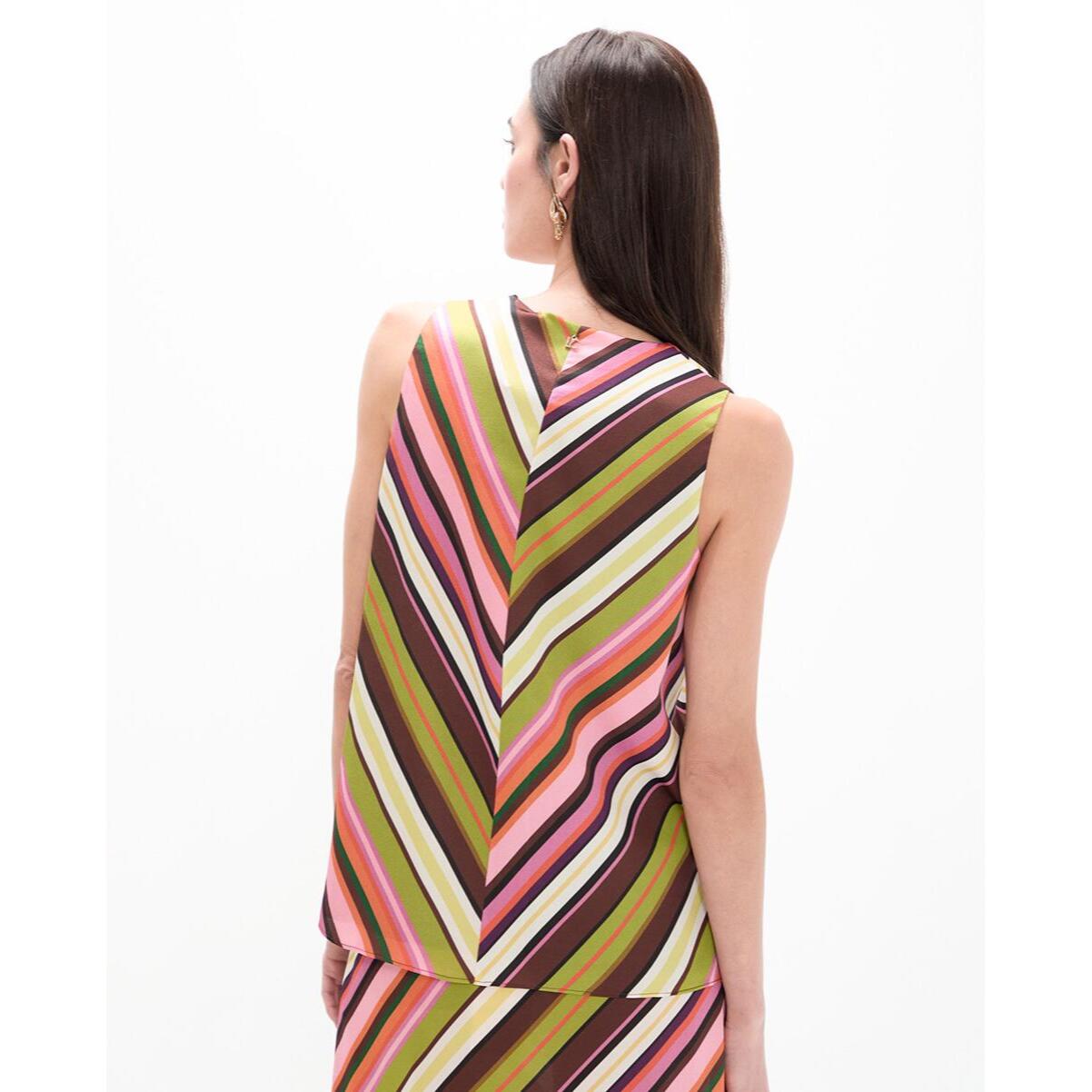 Top senza maniche con strisce multicolori