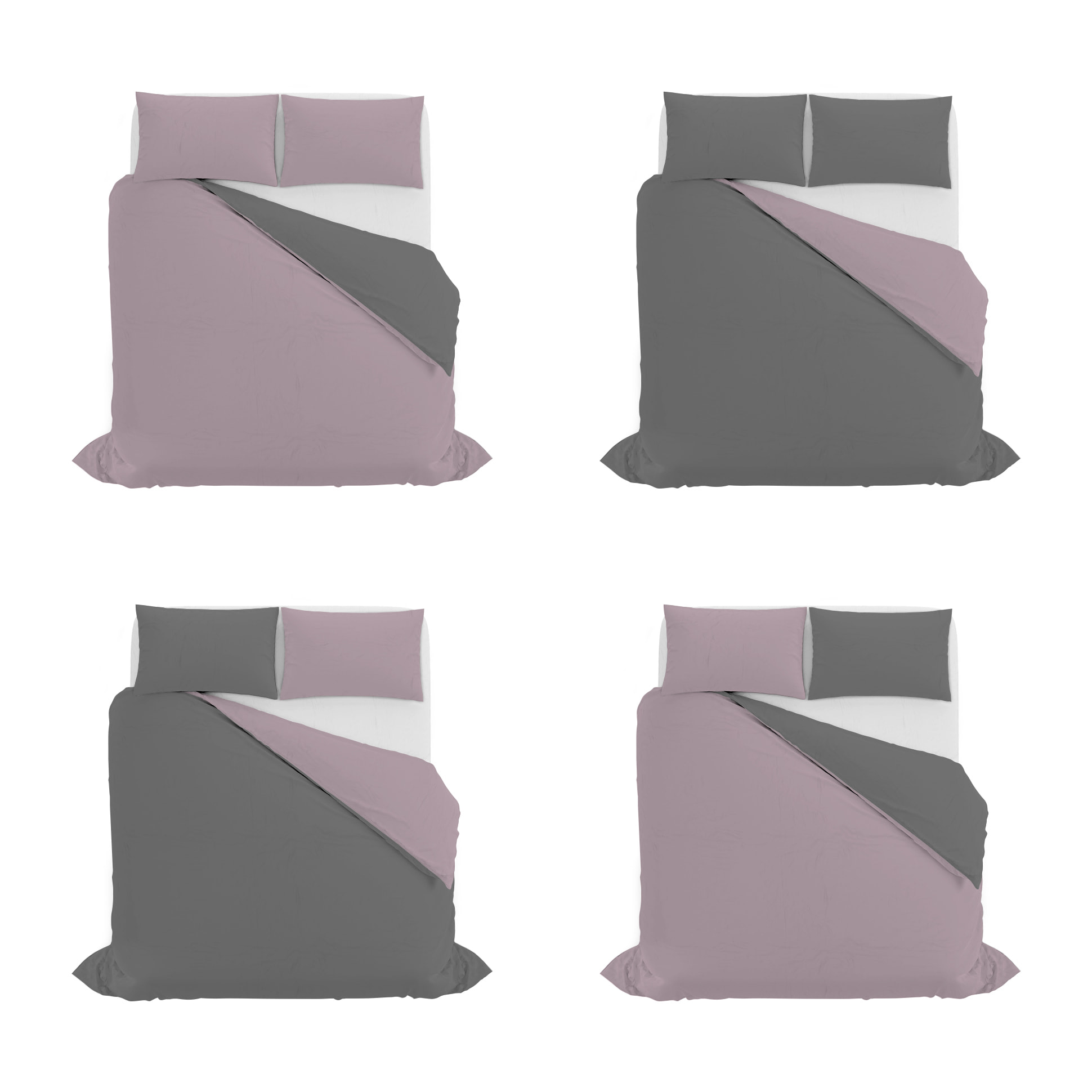 PARURE COPRIPIUMINO NATURAL COLOR, 100% Cotone, Made in Italy - ROSA ANTICO/FUMO