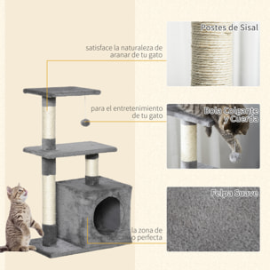 árbol Rascador para Gatos de Felpa y Sisal 50x30x80cm Gris