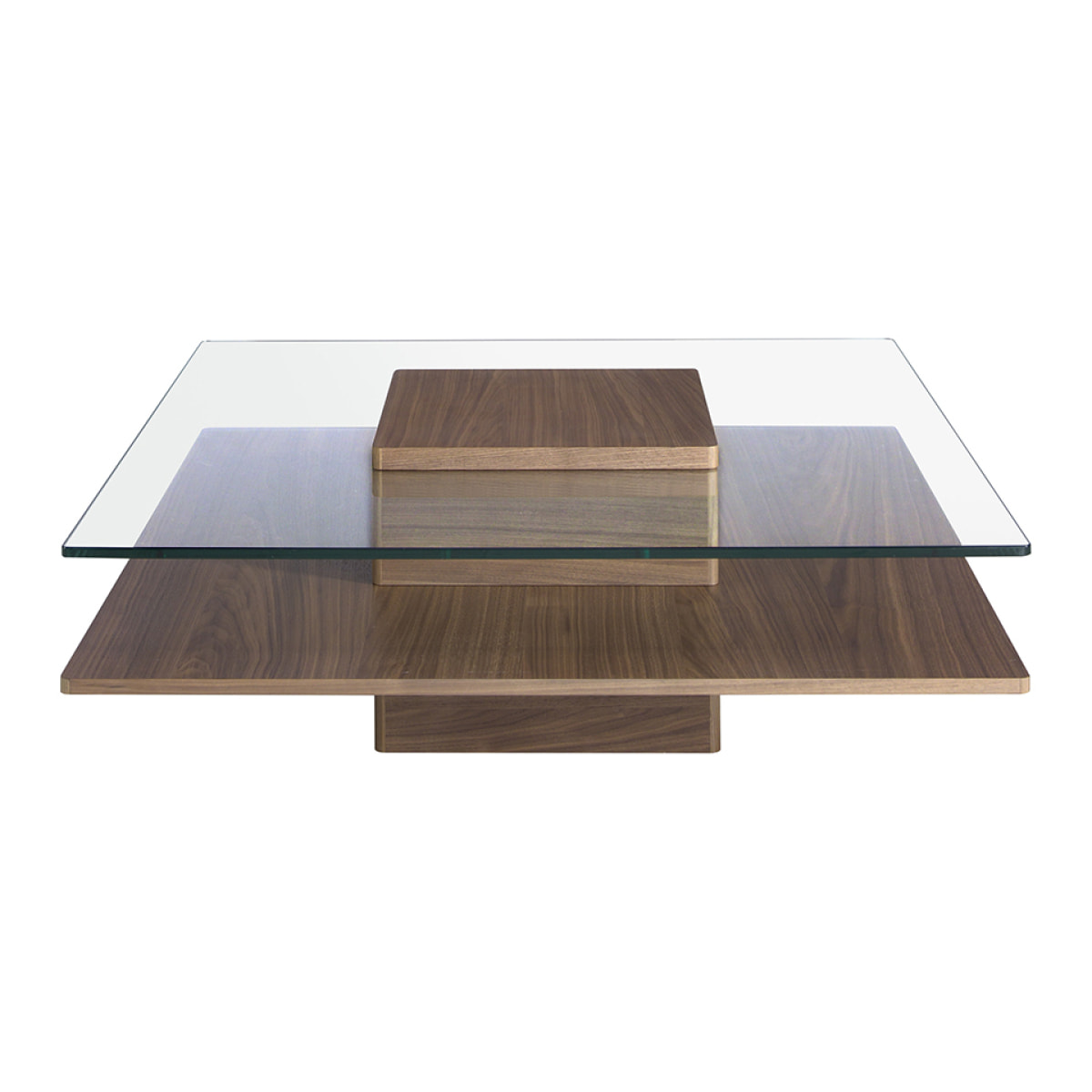 Mesa de centro de nogal y cristal 100x100x35cm