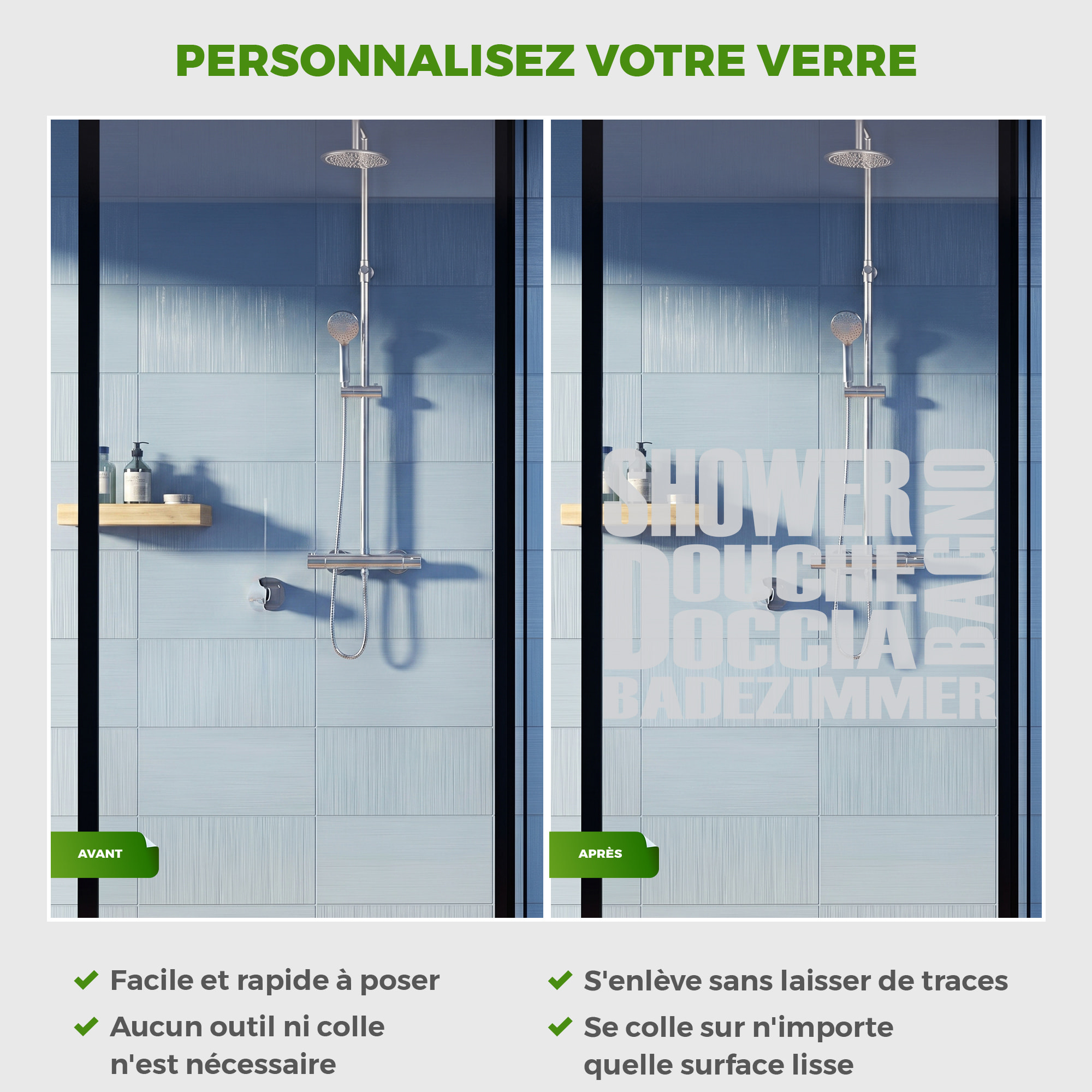 Film Fenêtre Anti Regard Occultant - DOUCHEMULTILINGUE - Stickers Autocollant Brise-Vue pour Vitre & Porte de Douche
