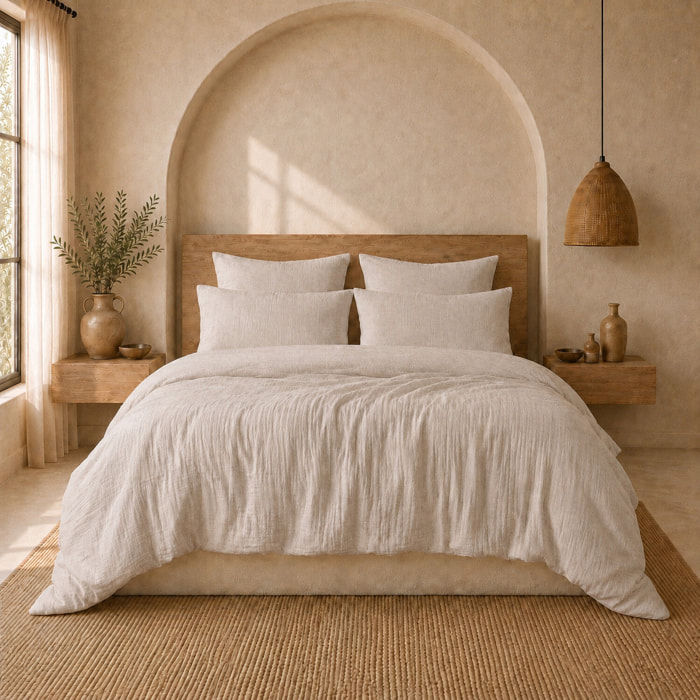 Parure housse de couette unie 100% gaze de coton - ava - ecru