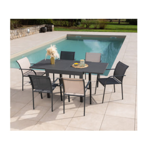 Ensemble table et chaises de jardin  - Gris anthracite et Lin - HONFLEUR BEZIERS
