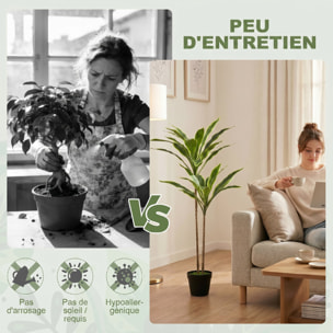 Plante artificielle cordyline H.90cm - grand réalisme - 29 feuilles - mousse effet lichen pots inclus